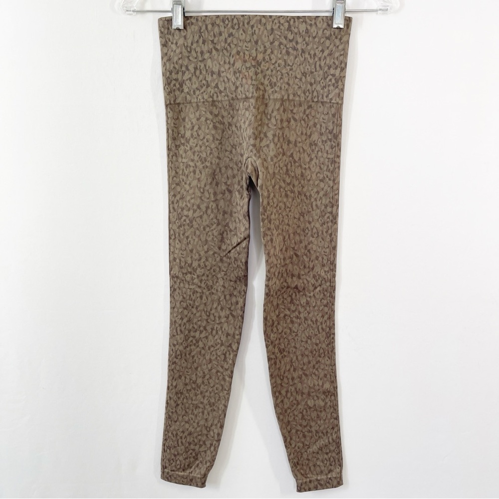 Spanx Brown Leopard Stretch Leggings Size S Casual Shapewear Everyday - Picture 3 of 5